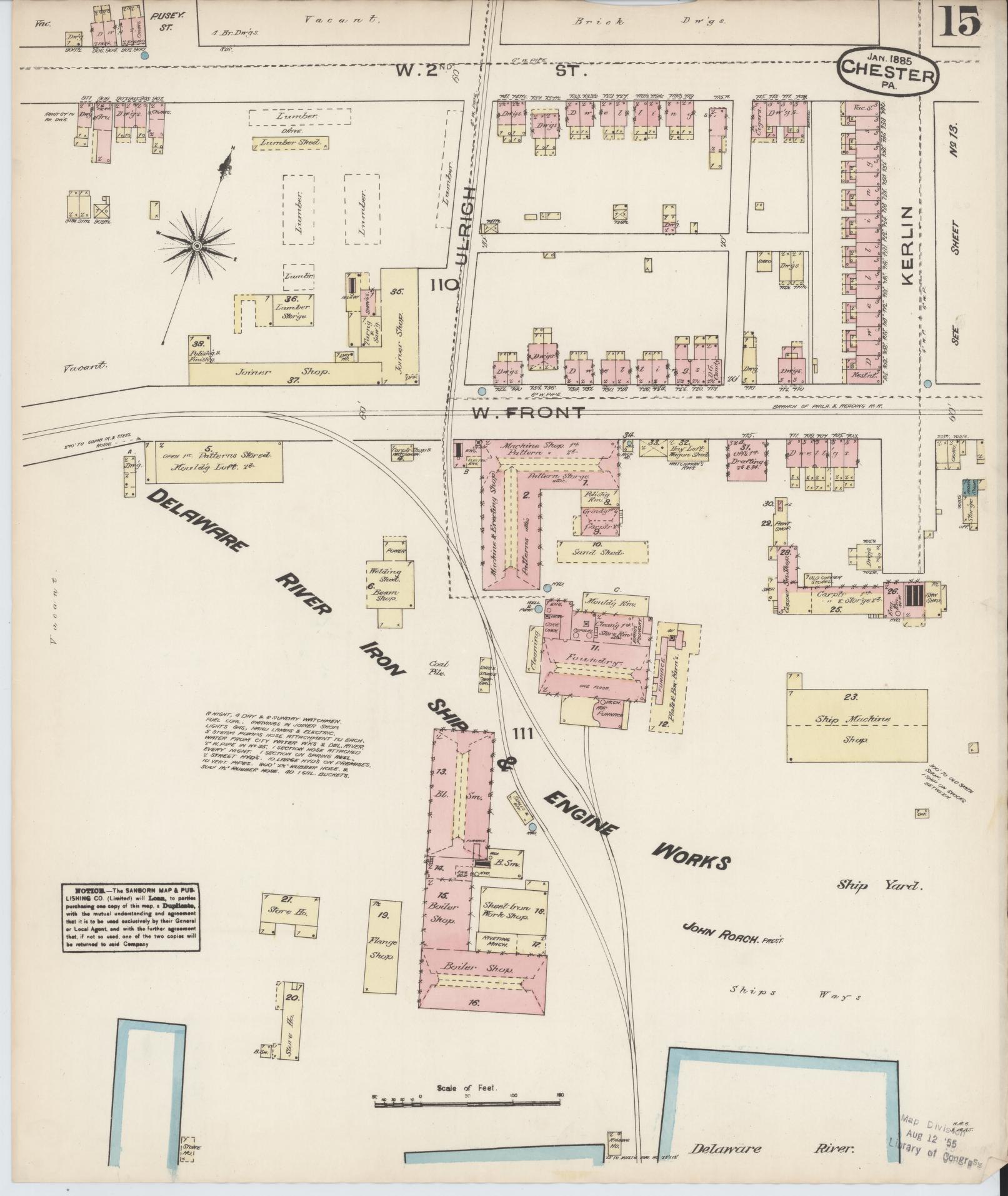 Sanborn Fire Insurance Map from Chester, Delaware County, Pennsylvania (1885), Sheet #0015 - Historic Sanborn Fire Insurance Map Print, vintage old map wall art, antique decor, genealogy gift, Pennsylvania Pennsylvania map
