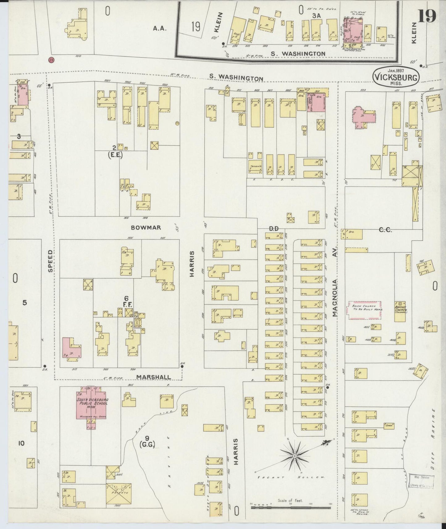 Sanborn Fire Insurance Map from Vicksburg, Warren County, Mississippi (1897), Sheet #0019 - Complete Map Set gallery image, historic Sanborn map, vintage wall art, Mississippi Mississippi