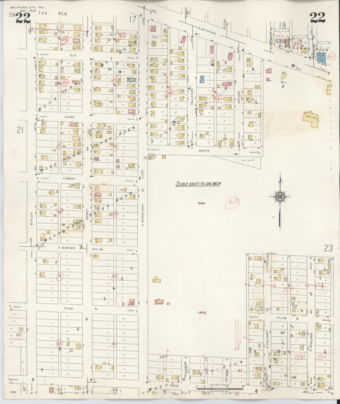 Sanborn Fire Insurance Map from Michigan City, La Porte County, Indiana (1948), Sheet #0022 - Historic Sanborn Fire Insurance Map Print, vintage old map wall art, antique decor, genealogy gift, Michigan Michigan map