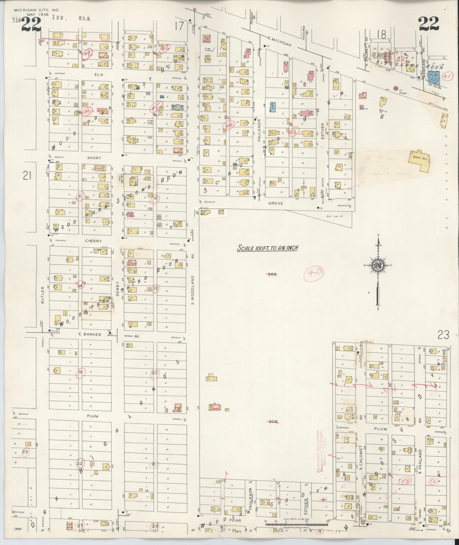 Sanborn Fire Insurance Map from Michigan City, La Porte County, Indiana (1948), Sheet #0022 - Historic Sanborn Fire Insurance Map Print, vintage old map wall art, antique decor, genealogy gift, Michigan Michigan map