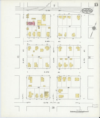 Sanborn Fire Insurance Map from Corsicana, Navarro County, Texas (1921), Sheet #0013 - Complete Map Set gallery image, historic Sanborn map, vintage wall art, Texas Texas