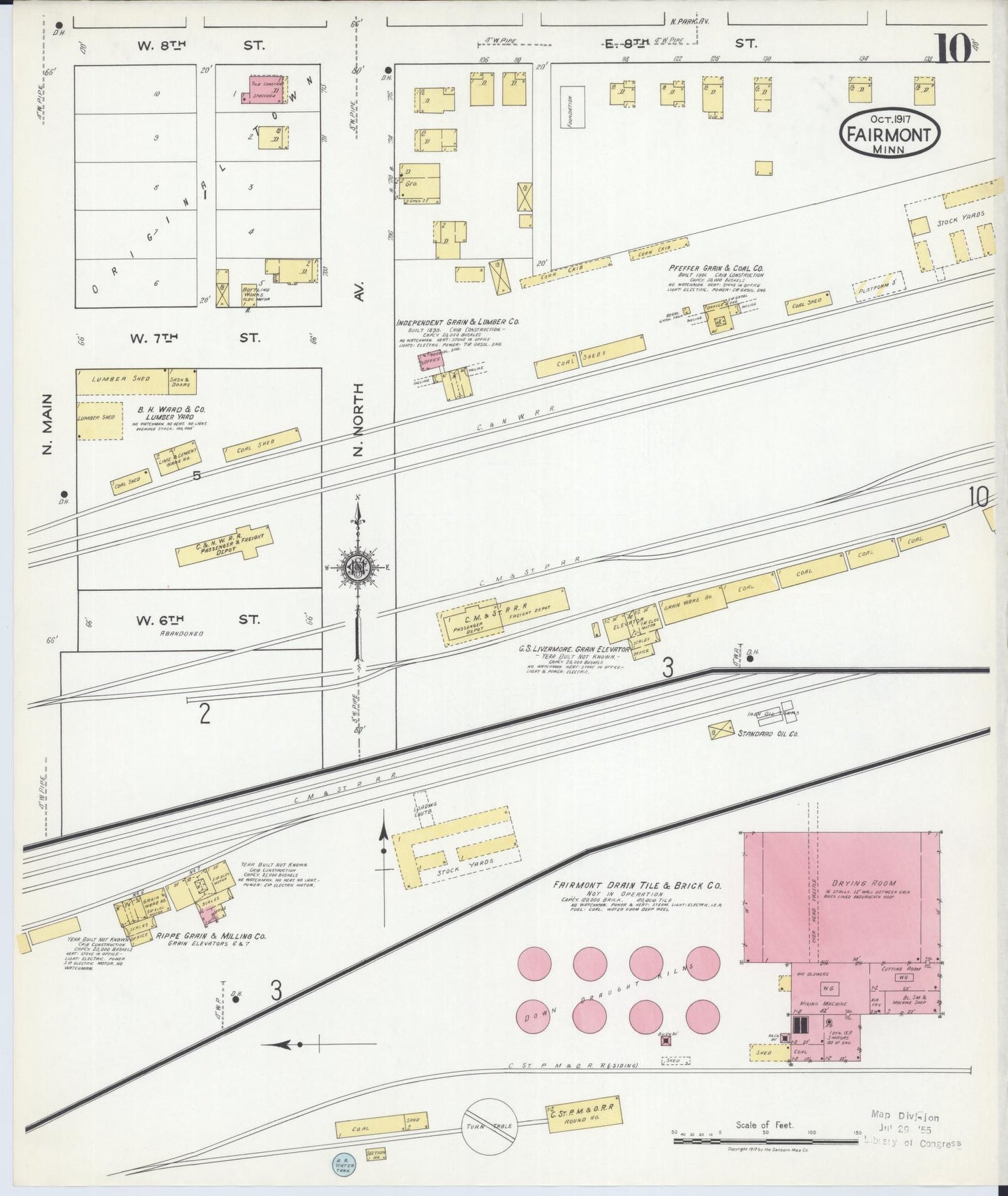 Sanborn Fire Insurance Map from Fairmont, Martin County, Minnesota (1917), Sheet #0010 - Historic Sanborn Fire Insurance Map Print, vintage old map wall art, antique decor, genealogy gift, Minnesota Minnesota map