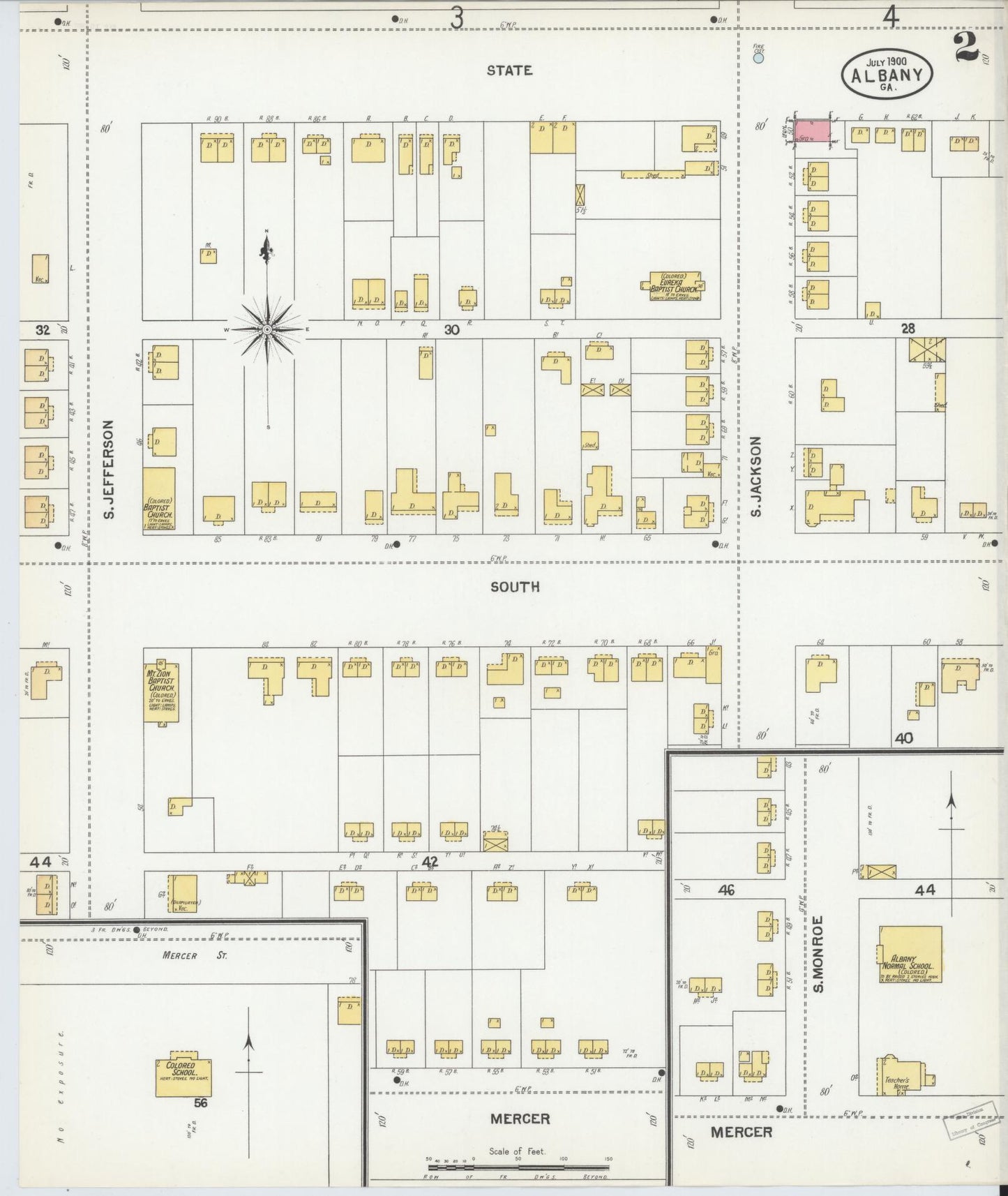 Sanborn Fire Insurance Map from Albany, Dougherty County, Georgia (1900), Sheet #0002 - Complete Map Set gallery image, historic Sanborn map, vintage wall art, Georgia Georgia