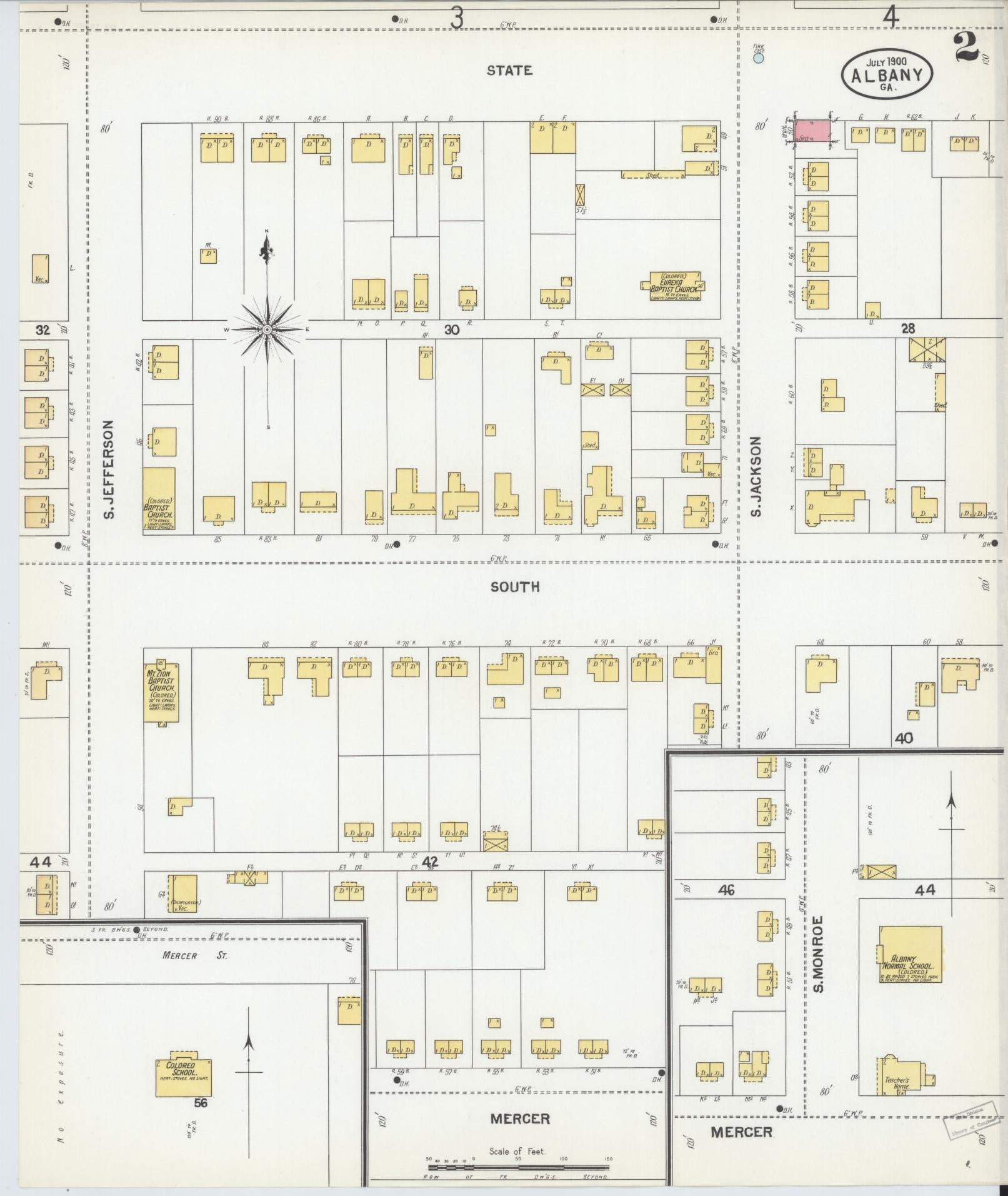 Sanborn Fire Insurance Map from Albany, Dougherty County, Georgia (1900), Sheet #0002 - Complete Map Set gallery image, historic Sanborn map, vintage wall art, Georgia Georgia