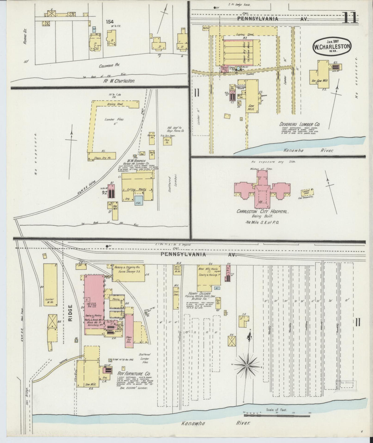 Sanborn Fire Insurance Map from Charleston, Kanawha County, West Virginia (1897), Sheet #0011 - Complete Map Set gallery image, historic Sanborn map, vintage wall art, West Virginia West Virginia