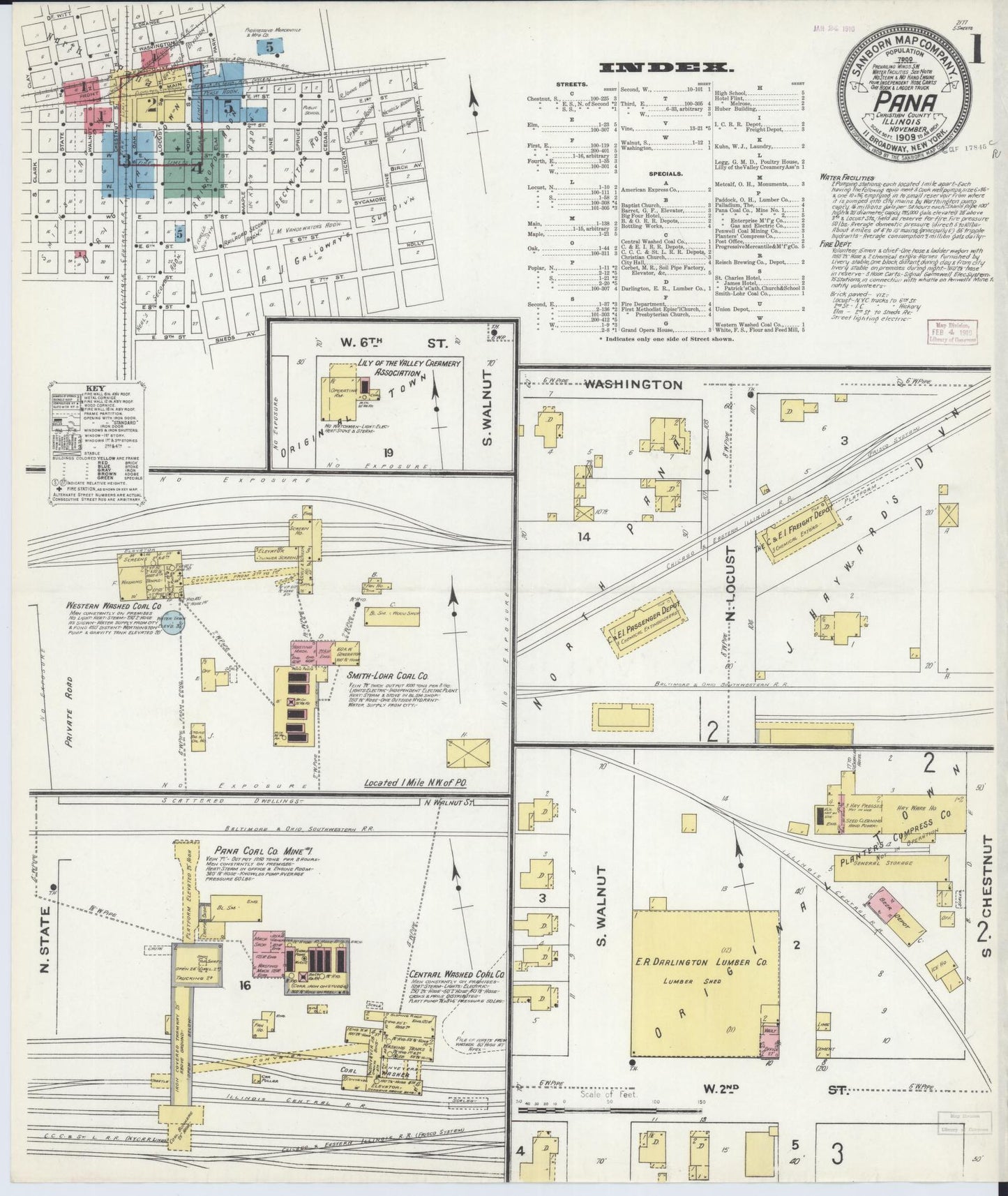 Sanborn Fire Insurance Map from Pana, Christian County, Illinois (1909), Sheet #0001 - Historic Sanborn Fire Insurance Map Print, vintage old map wall art, antique decor, genealogy gift, Illinois Illinois map