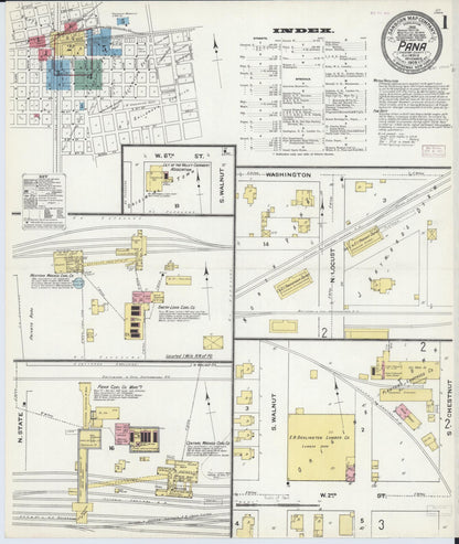 Sanborn Fire Insurance Map from Pana, Christian County, Illinois (1909), Sheet #0001 - Historic Sanborn Fire Insurance Map Print, vintage old map wall art, antique decor, genealogy gift, Illinois Illinois map