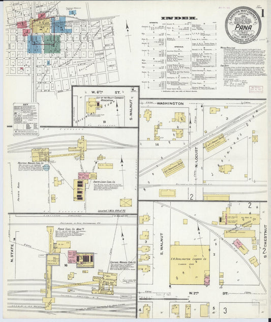 Sanborn Fire Insurance Map from Pana, Christian County, Illinois (1909), Sheet #0001 - Historic Sanborn Fire Insurance Map Print, vintage old map wall art, antique decor, genealogy gift, Illinois Illinois map