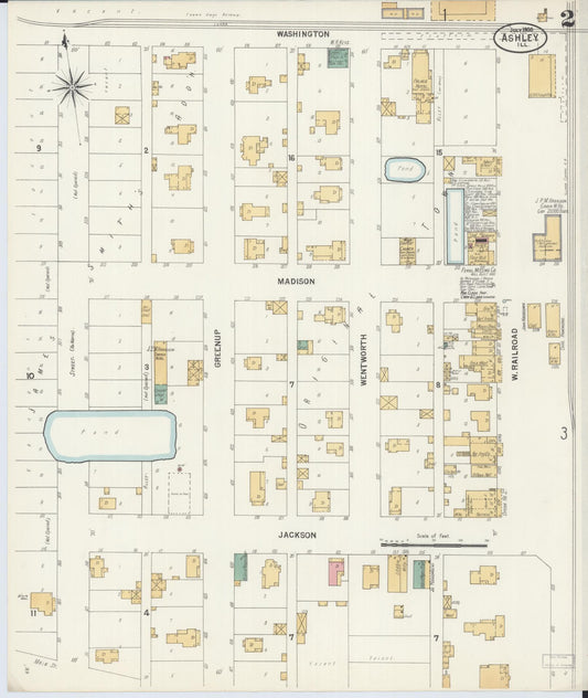 Sanborn Fire Insurance Map from Ashley, Washington County, Illinois (1900), Sheet #0002 - Historic Sanborn Fire Insurance Map Print, vintage old map wall art, antique decor, genealogy gift, Illinois Illinois map