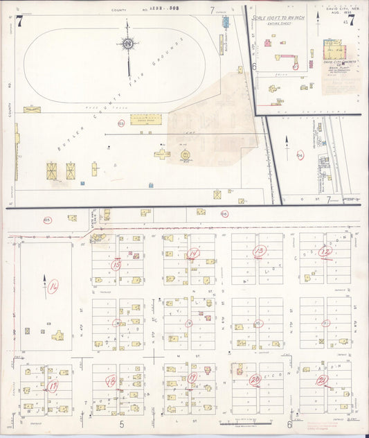 Sanborn Fire Insurance Map from David City, Butler County, Nebraska (1944), Sheet #0007 - Historic Sanborn Fire Insurance Map Print, vintage old map wall art, antique decor, genealogy gift, Nebraska Nebraska map