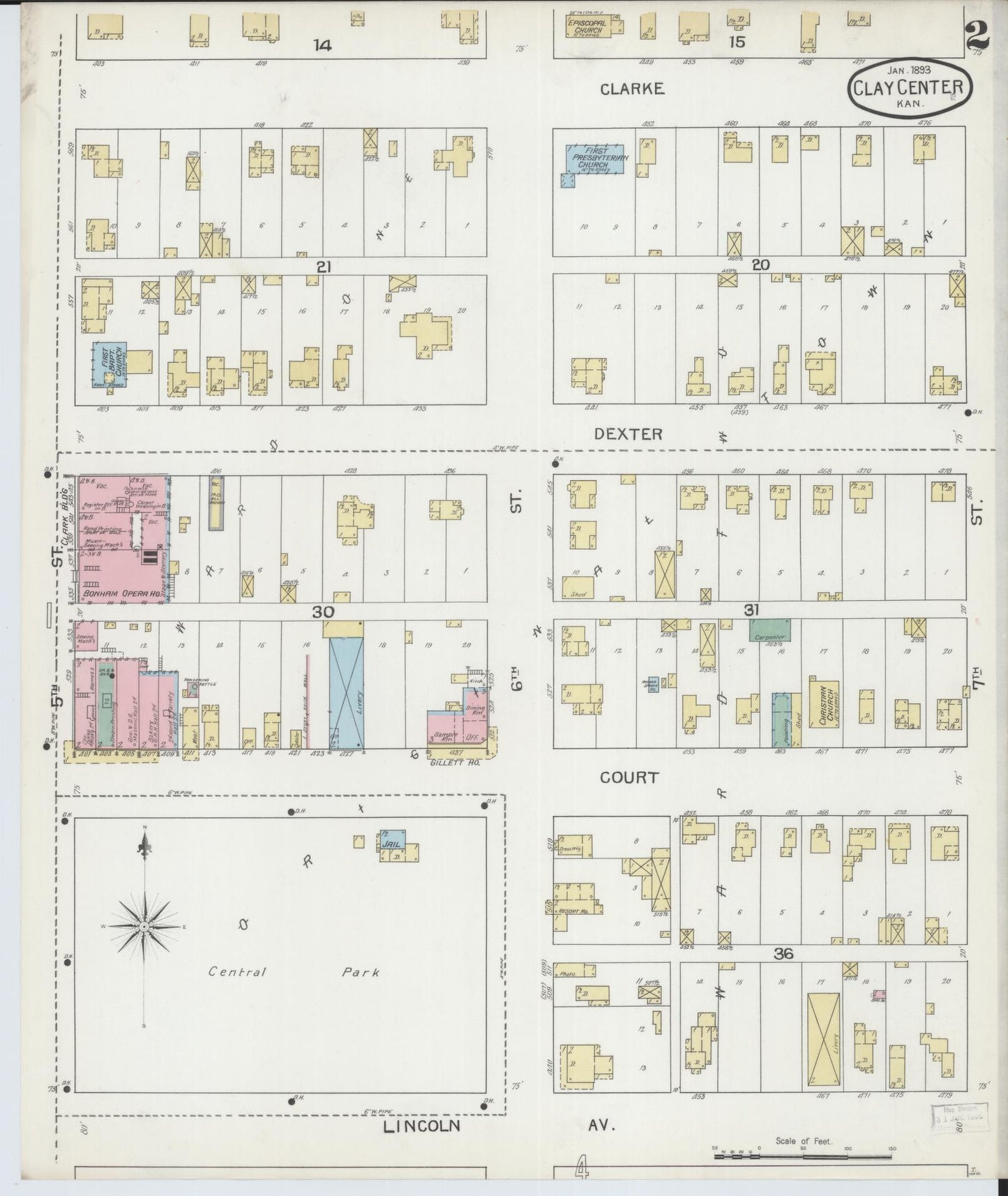Sanborn Fire Insurance Map from Clay Center, Clay County, Kansas (1893), Sheet #0002 - Complete Map Set gallery image, historic Sanborn map, vintage wall art, Kansas Kansas