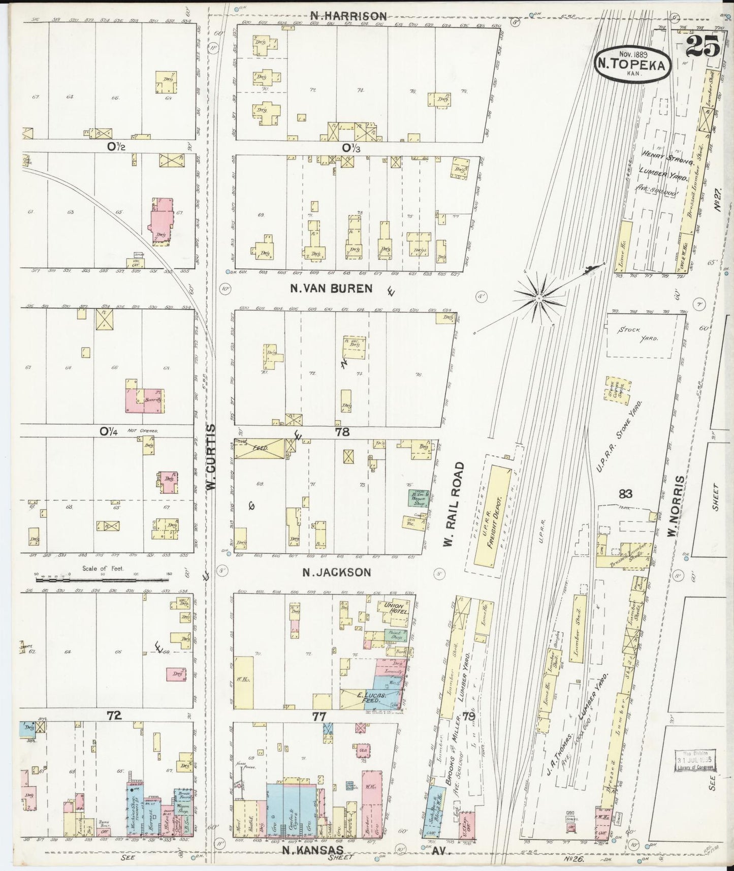 Sanborn Fire Insurance Map from Topeka, Shawnee County, Kansas (1889), Sheet #0026 - Complete Map Set gallery image, historic Sanborn map, vintage wall art, Kansas Kansas