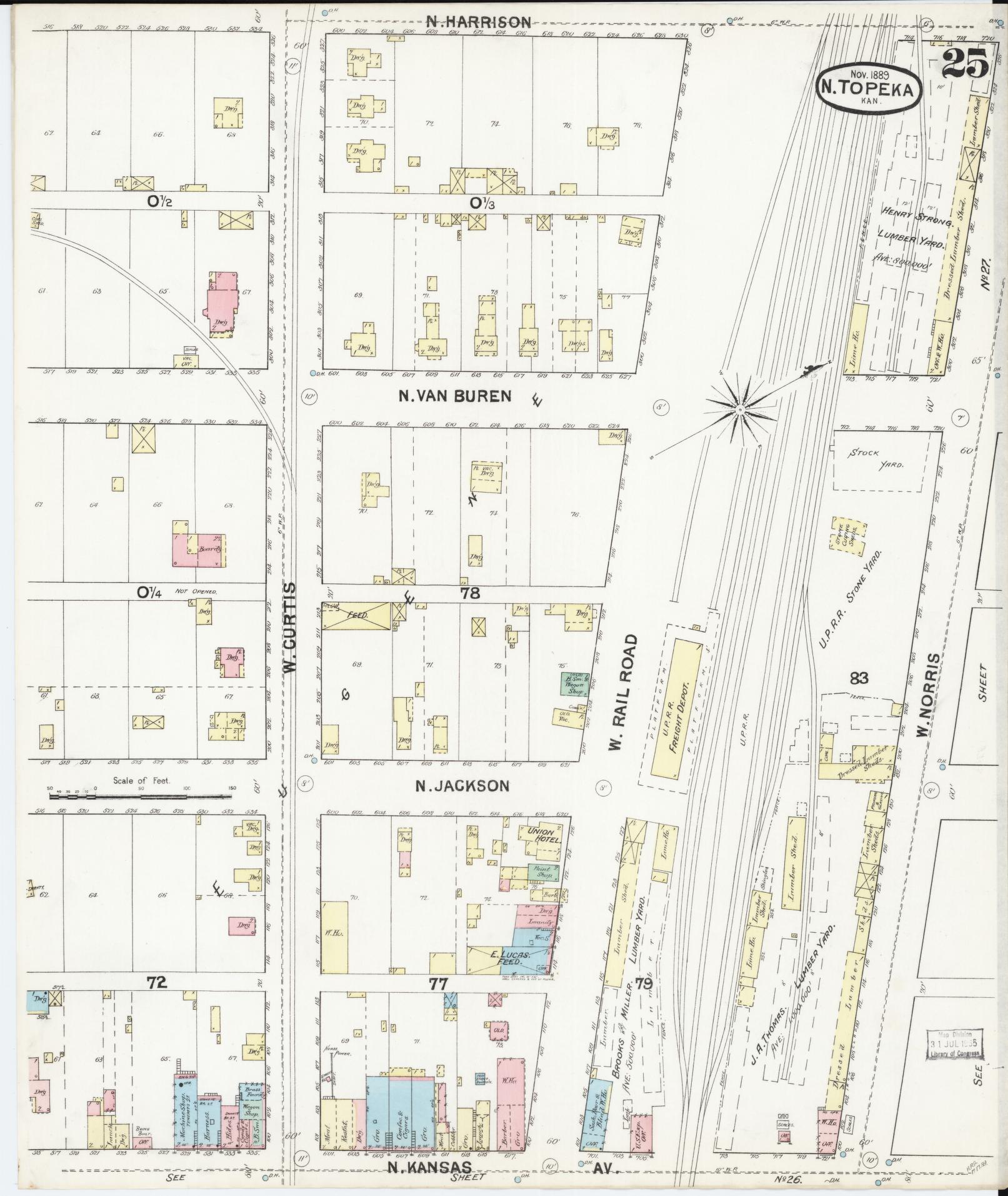 Sanborn Fire Insurance Map from Topeka, Shawnee County, Kansas (1889), Sheet #0026 - Complete Map Set gallery image, historic Sanborn map, vintage wall art, Kansas Kansas