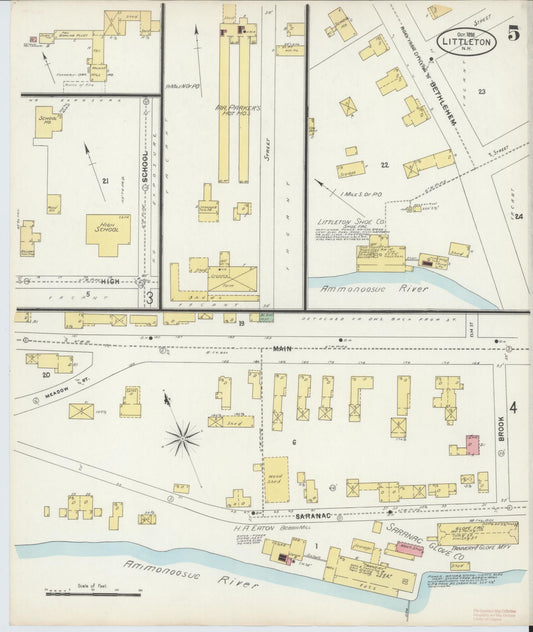 Sanborn Fire Insurance Map from Littleton, Grafton County, New Hampshire (1898), Sheet #0005 - Historic Sanborn Fire Insurance Map Print, vintage old map wall art, antique decor, genealogy gift, New Hampshire New Hampshire map