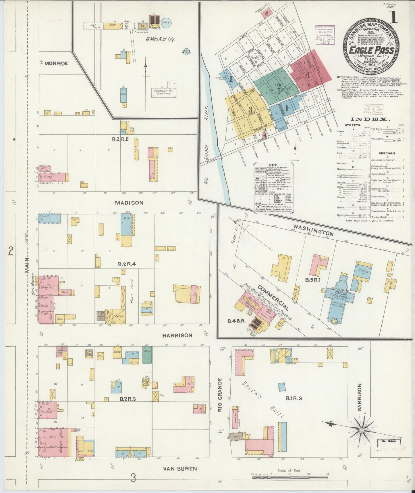 Sanborn Fire Insurance Map from Eagle Pass, Maverick County, Texas. (1905) – Historic Sanborn Fire Insurance Map Print