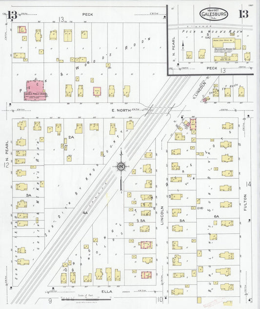 Sanborn Fire Insurance Map from Galesburg, Knox County, Illinois (1927), Sheet #0013 - Historic Sanborn Fire Insurance Map Print, vintage old map wall art, antique decor, genealogy gift, Illinois Illinois map
