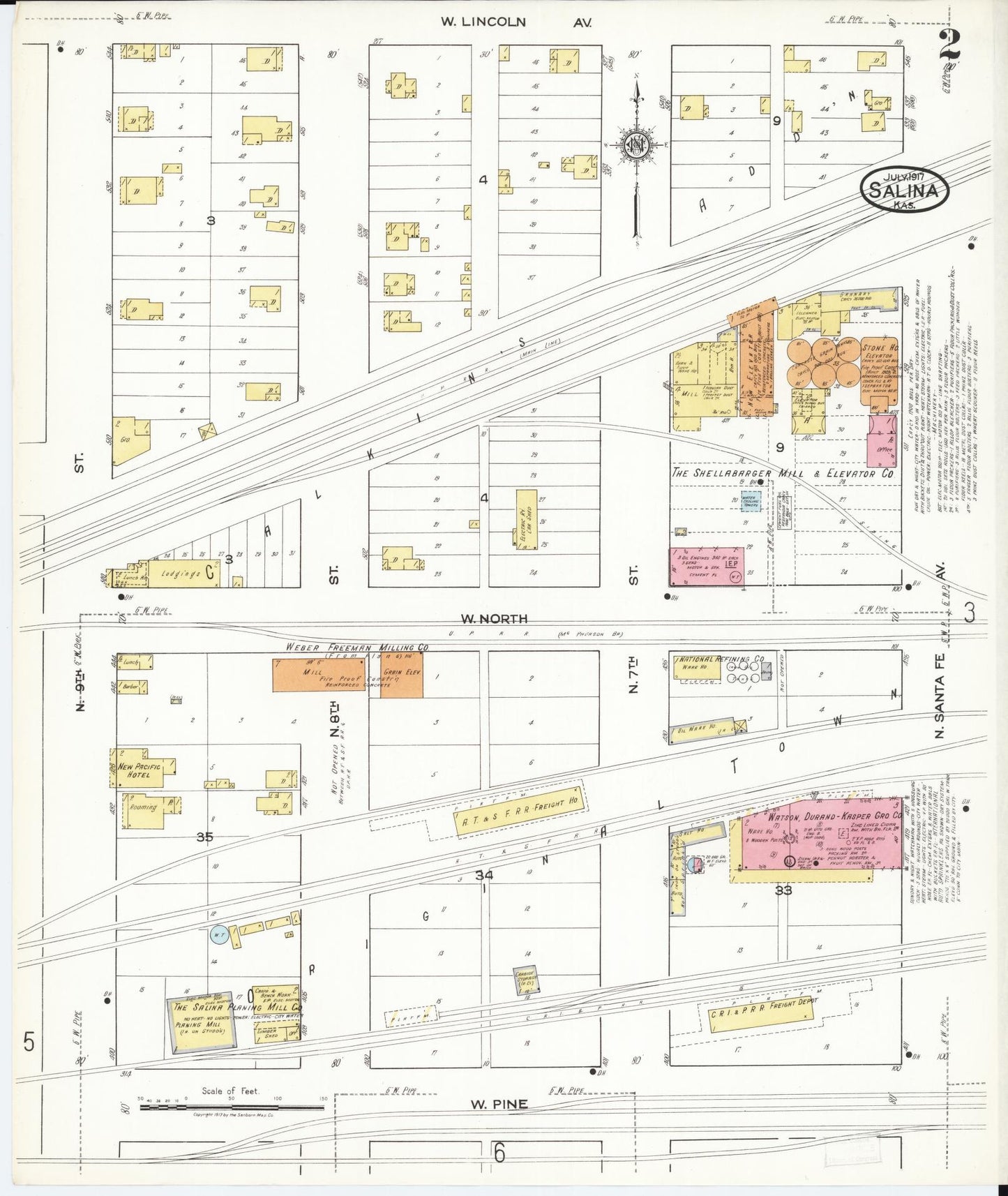 Sanborn Fire Insurance Map from Salina, Saline County, Kansas (1917), Sheet #0002 - Historic Sanborn Fire Insurance Map Print, vintage old map wall art, antique decor, genealogy gift, Kansas Kansas map