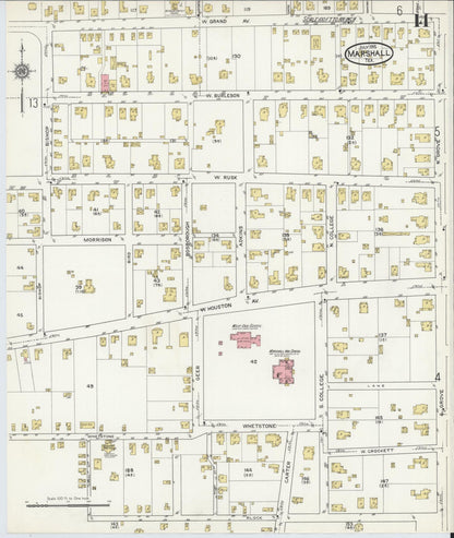 Sanborn Fire Insurance Map from Marshall, Harrison County, Texas (1915), Sheet #0014 - Complete Map Set gallery image, historic Sanborn map, vintage wall art, Texas Texas