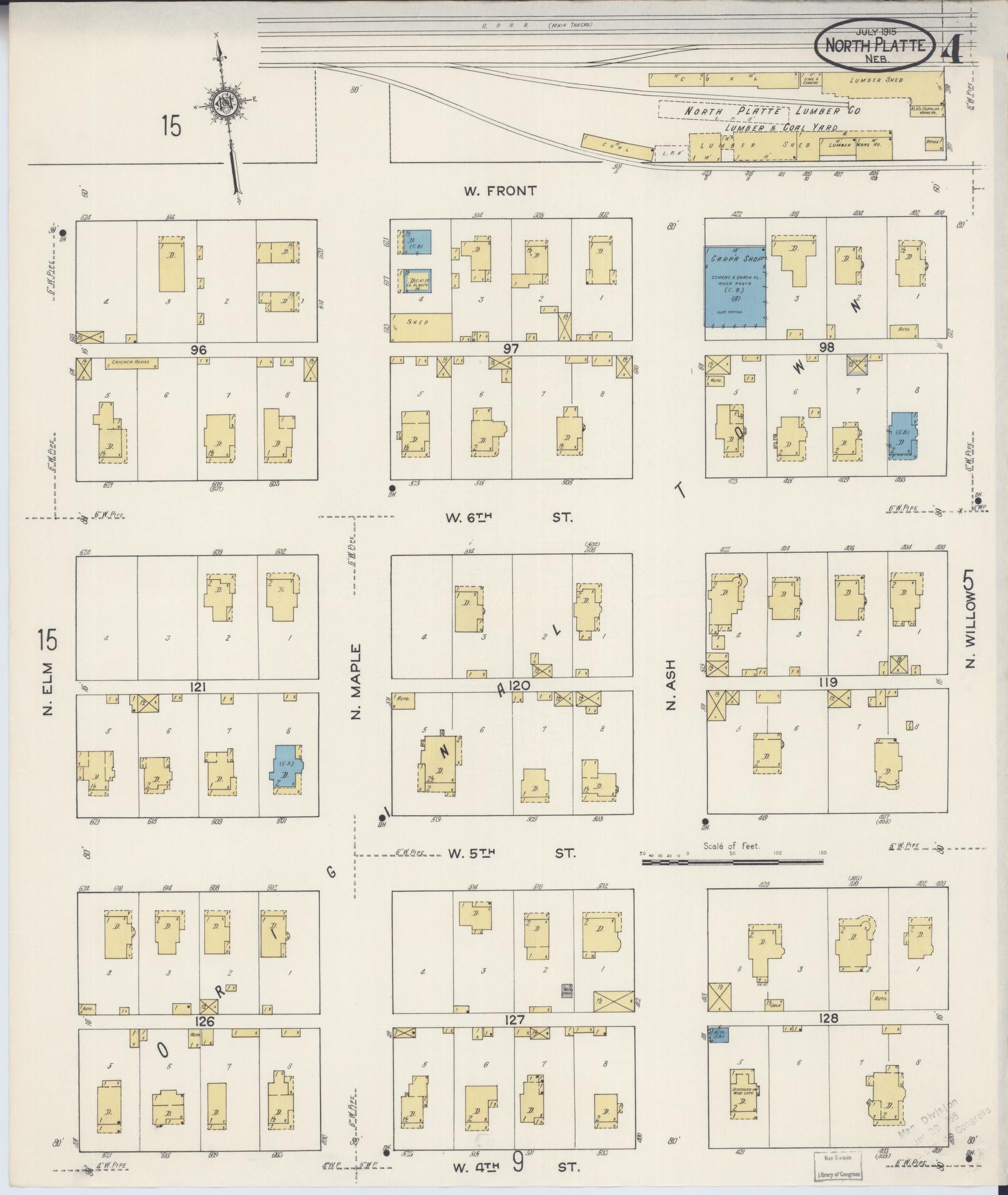 Sanborn Fire Insurance Map from North Platte, Lincoln County, Nebraska (1915), Sheet #0004 - Complete Map Set gallery image, historic Sanborn map, vintage wall art, Nebraska Nebraska
