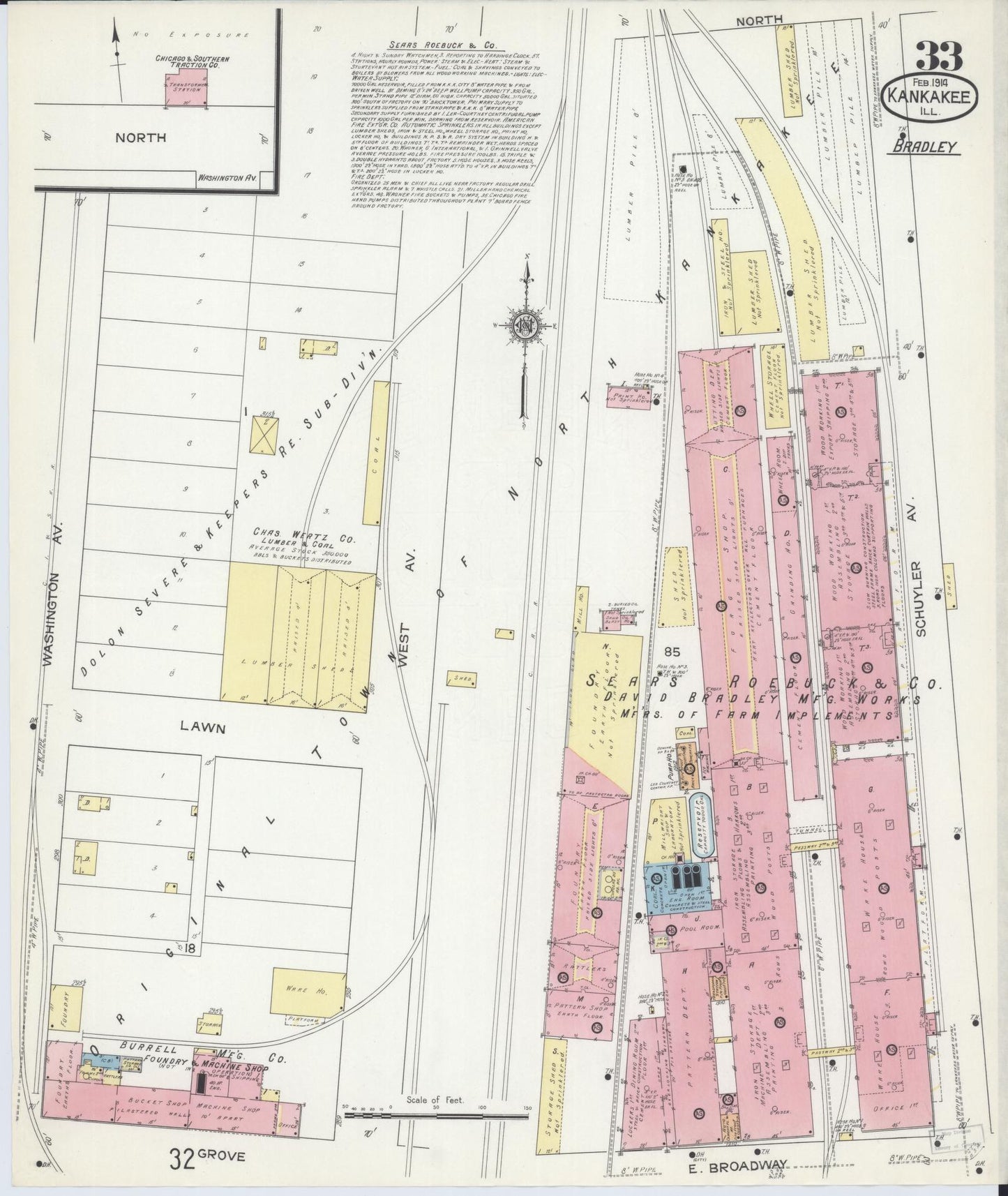 Sanborn Fire Insurance Map from Kankakee, Kankakee County, Illinois (1914), Sheet #0033 - Complete Map Set gallery image, historic Sanborn map, vintage wall art, Illinois Illinois