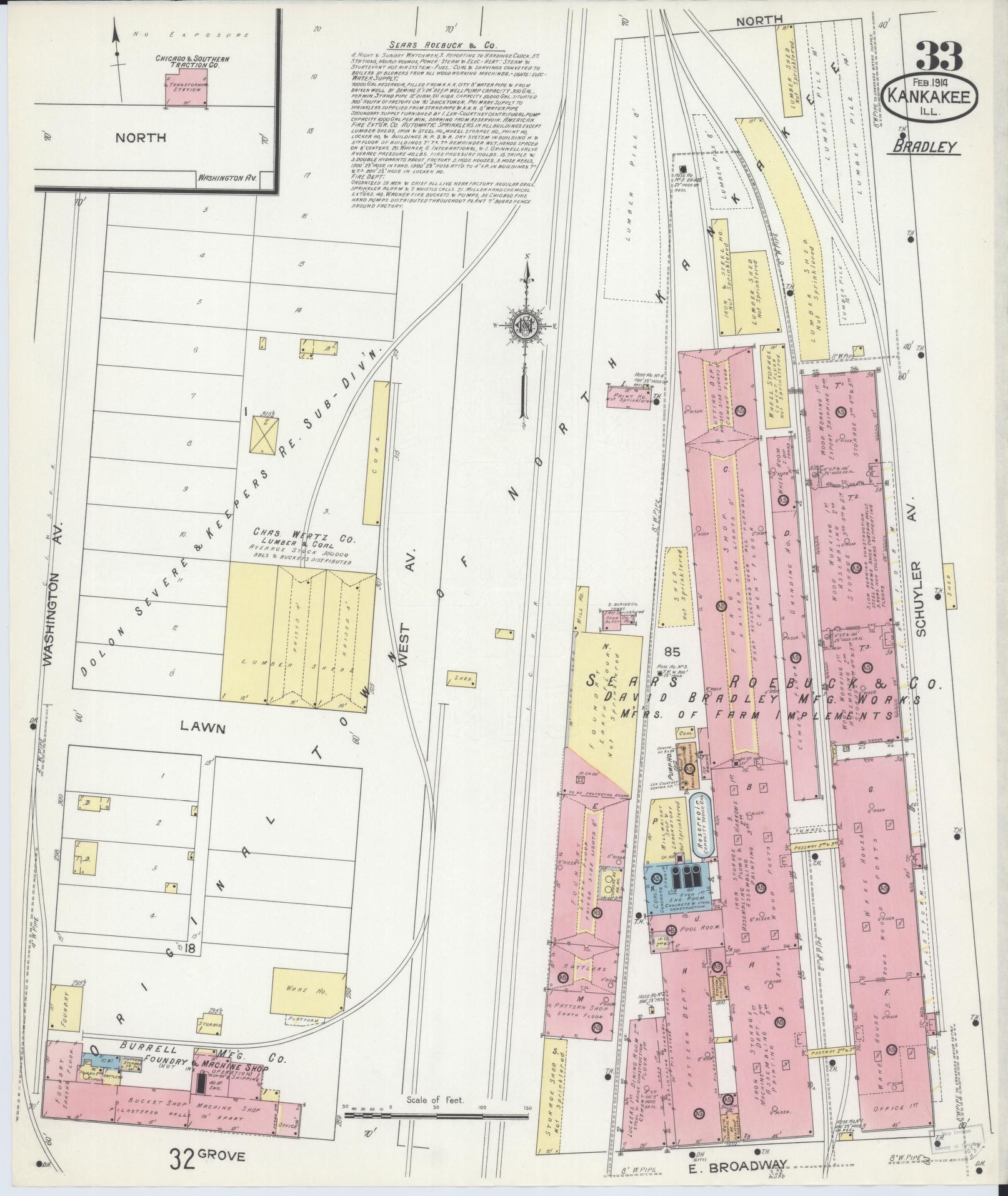 Sanborn Fire Insurance Map from Kankakee, Kankakee County, Illinois (1914), Sheet #0033 - Complete Map Set gallery image, historic Sanborn map, vintage wall art, Illinois Illinois