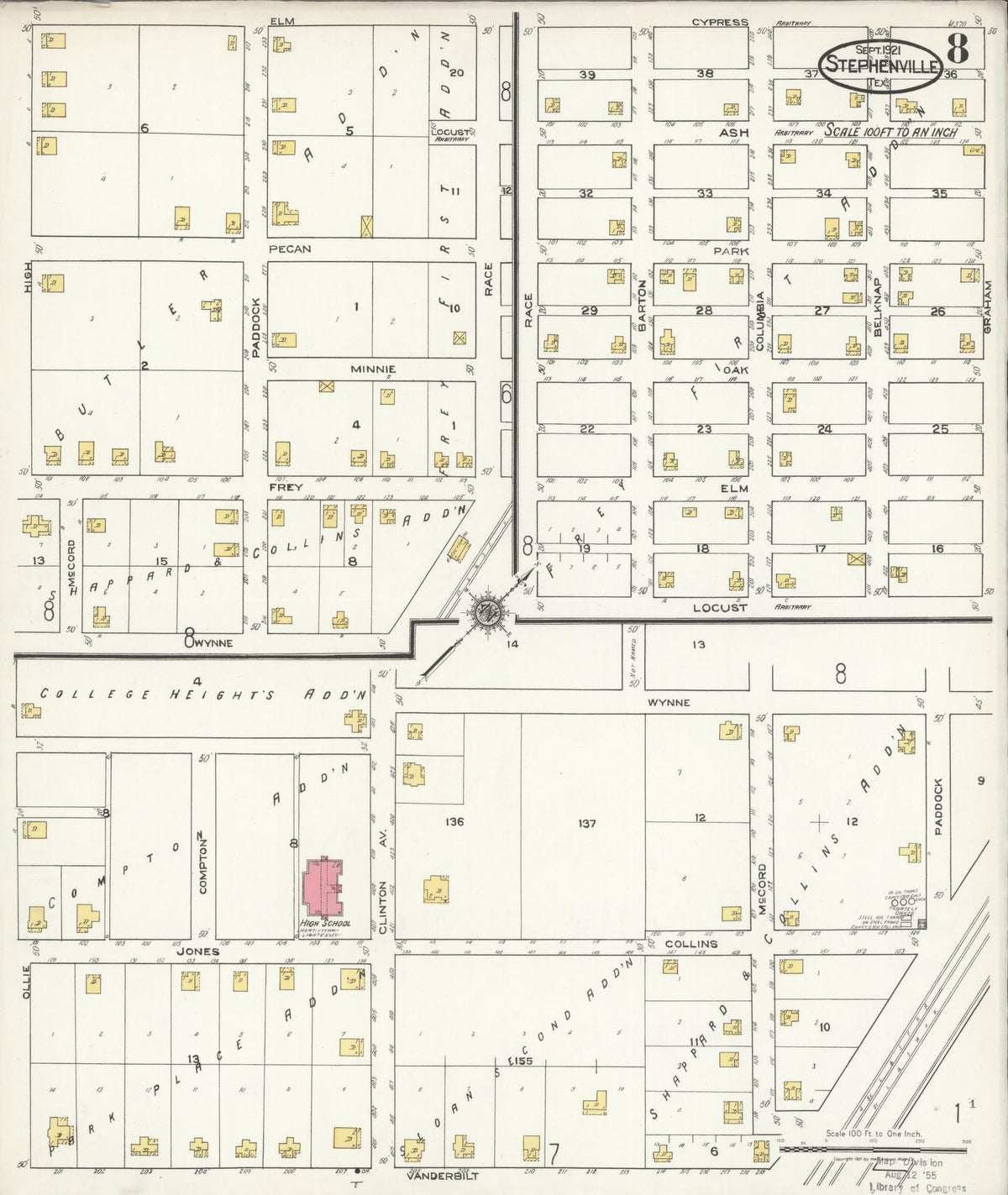 Sanborn Fire Insurance Map from Stephenville, Erath County, Texas (1921), Sheet #0008 - Historic Sanborn Fire Insurance Map Print, vintage old map wall art, antique decor, genealogy gift, Texas Texas map