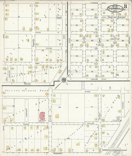 Sanborn Fire Insurance Map from Stephenville, Erath County, Texas (1921), Sheet #0008 - Historic Sanborn Fire Insurance Map Print, vintage old map wall art, antique decor, genealogy gift, Texas Texas map