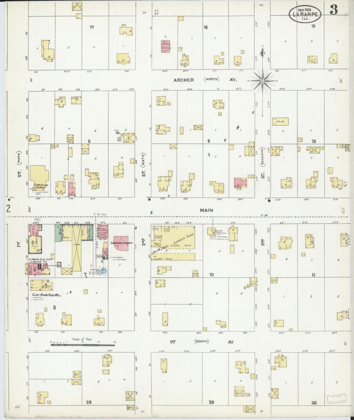 Sanborn Fire Insurance Map from La Harpe, Hancock County, Illinois (1906), Sheet #0003 - Complete Map Set gallery image, historic Sanborn map, vintage wall art, Illinois Illinois