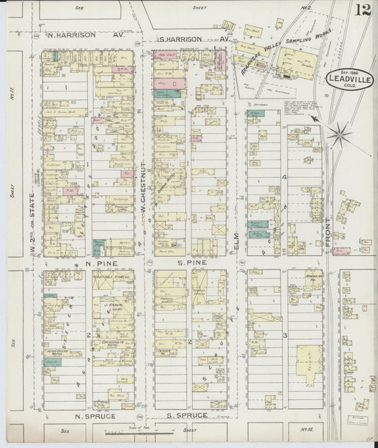 Sanborn Fire Insurance Map from Leadville, Lake County, Colorado (1886), Sheet #0012 - Historic Sanborn Fire Insurance Map Print, vintage old map wall art, antique decor, genealogy gift, Colorado Colorado map