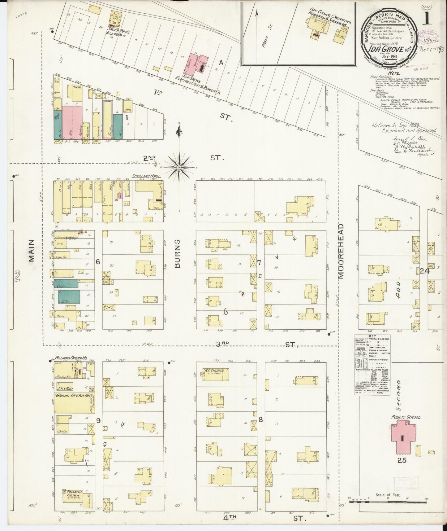 Sanborn Fire Insurance Map from Ida Grove, Ida County, Iowa (1893), Sheet #0001 - Historic Sanborn Fire Insurance Map Print, vintage old map wall art