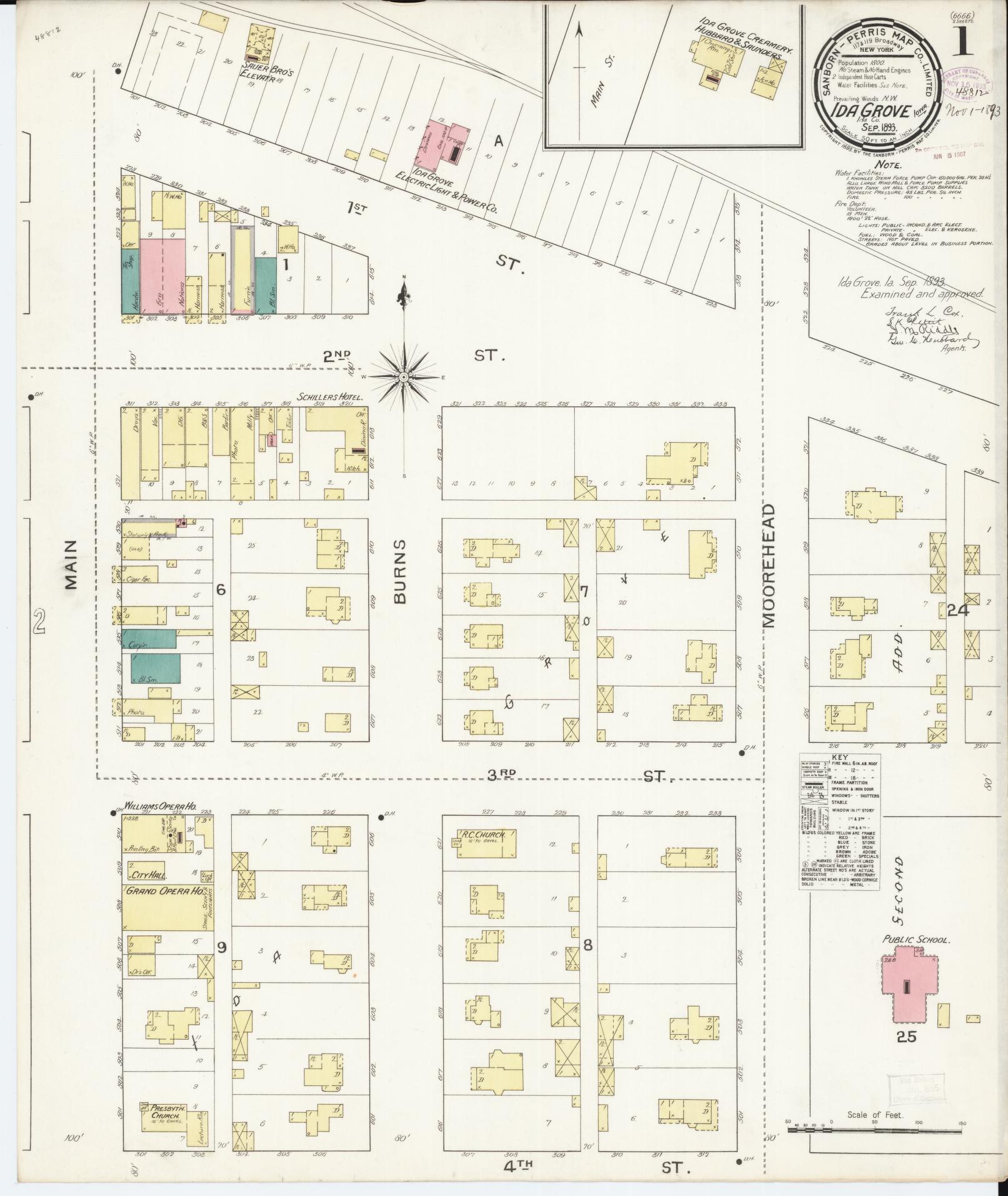 Sanborn Fire Insurance Map from Ida Grove, Ida County, Iowa (1893), Sheet #0001 - Historic Sanborn Fire Insurance Map Print, vintage old map wall art