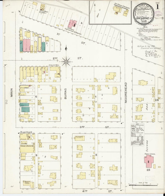 Sanborn Fire Insurance Map from Ida Grove, Ida County, Iowa (1893), Sheet #0001 - Historic Sanborn Fire Insurance Map Print, vintage old map wall art