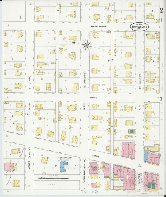 Sanborn Fire Insurance Map from Monroe City, Monroe County, Missouri (1909), Sheet #0002 - Historic Sanborn Fire Insurance Map Print, vintage old map wall art, antique decor, genealogy gift, Missouri Missouri map