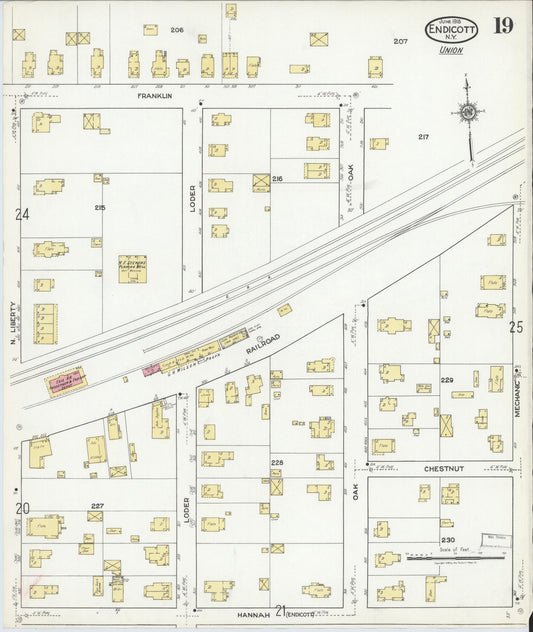 Sanborn Fire Insurance Map from Endicott, Broome County, New York (1918), Sheet #0019 - Historic Sanborn Fire Insurance Map Print, vintage old map wall art, antique decor, genealogy gift, New York New York map