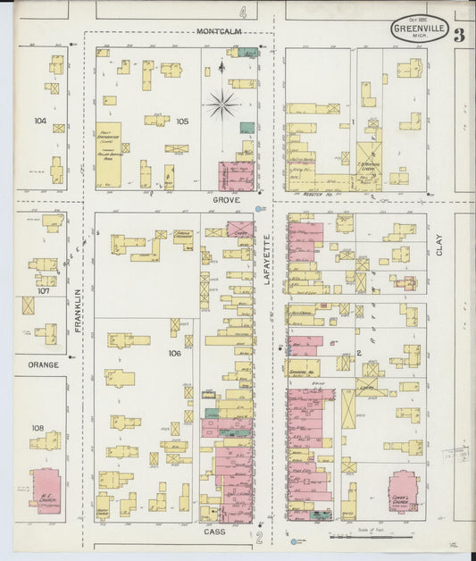 Sanborn Fire Insurance Map from Greenville, Montcalm County, Michigan (1892), Sheet #0003 - Historic Sanborn Fire Insurance Map Print, vintage old map wall art, antique decor, genealogy gift, Michigan Michigan map