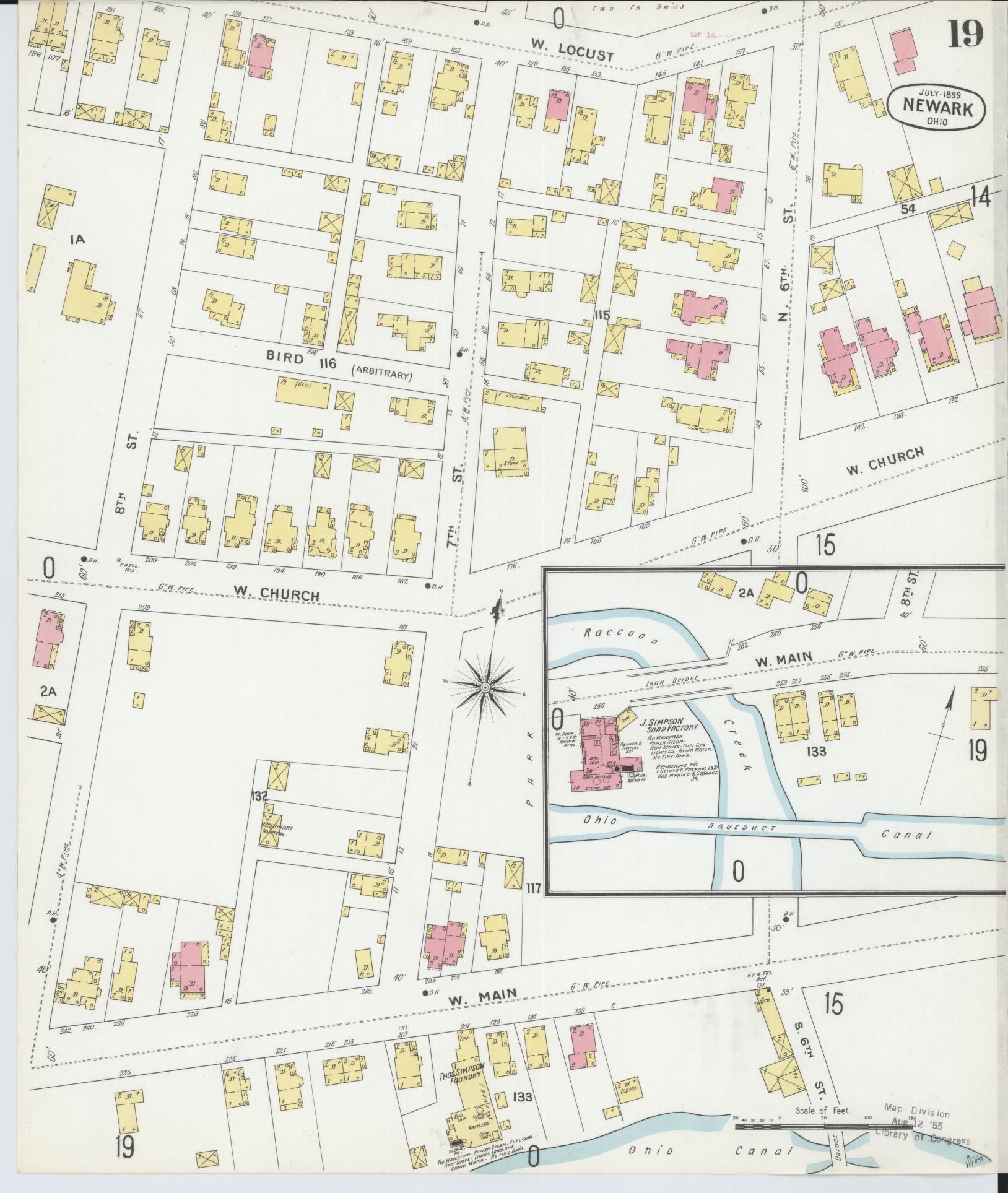 Sanborn Fire Insurance Map from Newark, Licking County, Ohio (1899), Sheet #0019 - Complete Map Set gallery image, historic Sanborn map, vintage wall art, Ohio Ohio