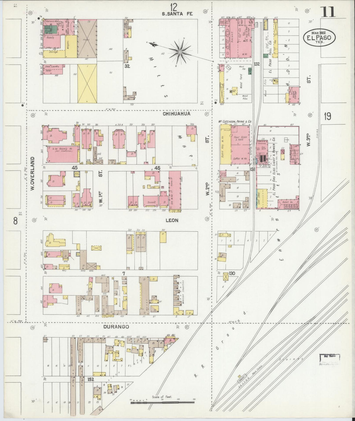 Sanborn Fire Insurance Map from El Paso, El Paso County, Texas (1902), Sheet #0011 - Historic Sanborn Fire Insurance Map Print, vintage old map wall art, antique decor, genealogy gift, Texas Texas map