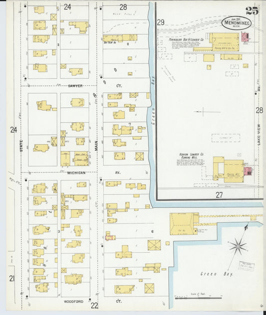 Sanborn Fire Insurance Map from Menominee, Menominee County, Michigan (1901), Sheet #0025 - Historic Sanborn Fire Insurance Map Print, vintage old map wall art, antique decor, genealogy gift, Michigan Michigan map