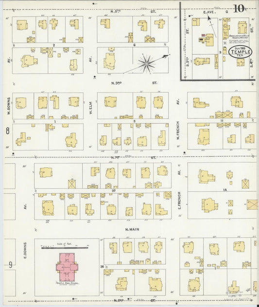 Sanborn Fire Insurance Map from Temple, Bell County, Texas (1905), Sheet #0010 - Historic Sanborn Fire Insurance Map Print, vintage old map wall art, antique decor, genealogy gift, Texas Texas map