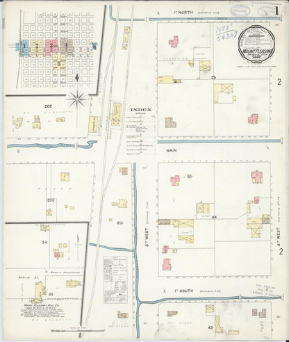 Sanborn Fire Insurance Map from Mount Pleasant, Sanpete County, Utah (1896), Sheet #0001 - Complete Map Set gallery image, historic Sanborn map, vintage wall art, Utah Utah