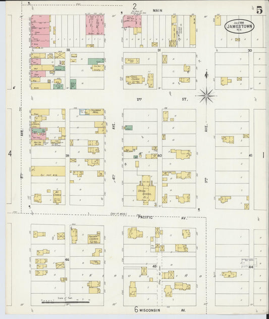 Sanborn Fire Insurance Map from Jamestown, Stutsman County, North Dakota (1898), Sheet #0005 - Historic Sanborn Fire Insurance Map Print, vintage old map wall art, antique decor, genealogy gift, North Dakota North Dakota map
