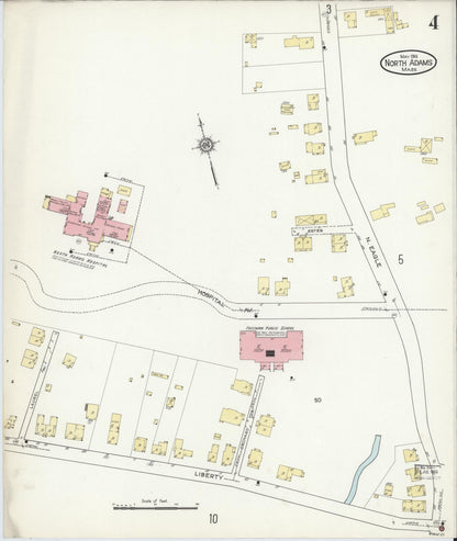 Sanborn Fire Insurance Map from North Adams, Berkshire County, Massachusetts (1914), Sheet #0004 - Historic Sanborn Fire Insurance Map Print, vintage old map wall art, antique decor, genealogy gift, Massachusetts Massachusetts map
