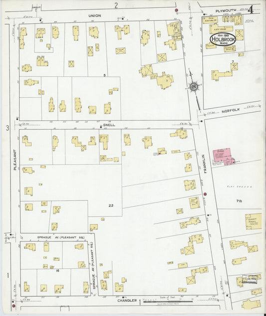 Sanborn Fire Insurance Map from Holbrook, Norfolk County, Massachusetts (1919), Sheet #0004 - Historic Sanborn Fire Insurance Map Print, vintage old map wall art, antique decor, genealogy gift, Massachusetts Massachusetts map