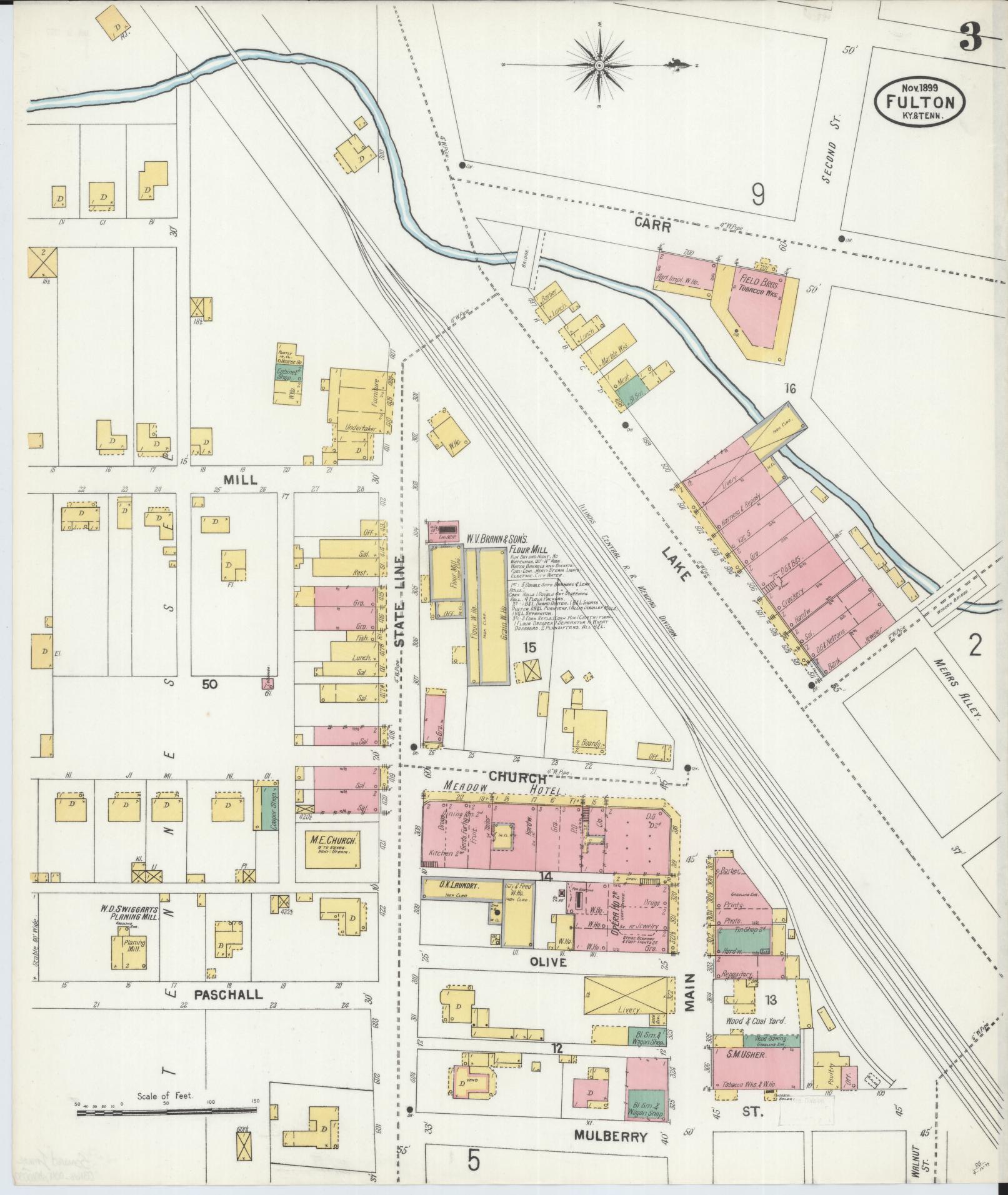 Sanborn Fire Insurance Map from Fulton, Fulton County, Kentucky (1899), Sheet #0003 - Complete Map Set gallery image, historic Sanborn map, vintage wall art, Tennessee Tennessee