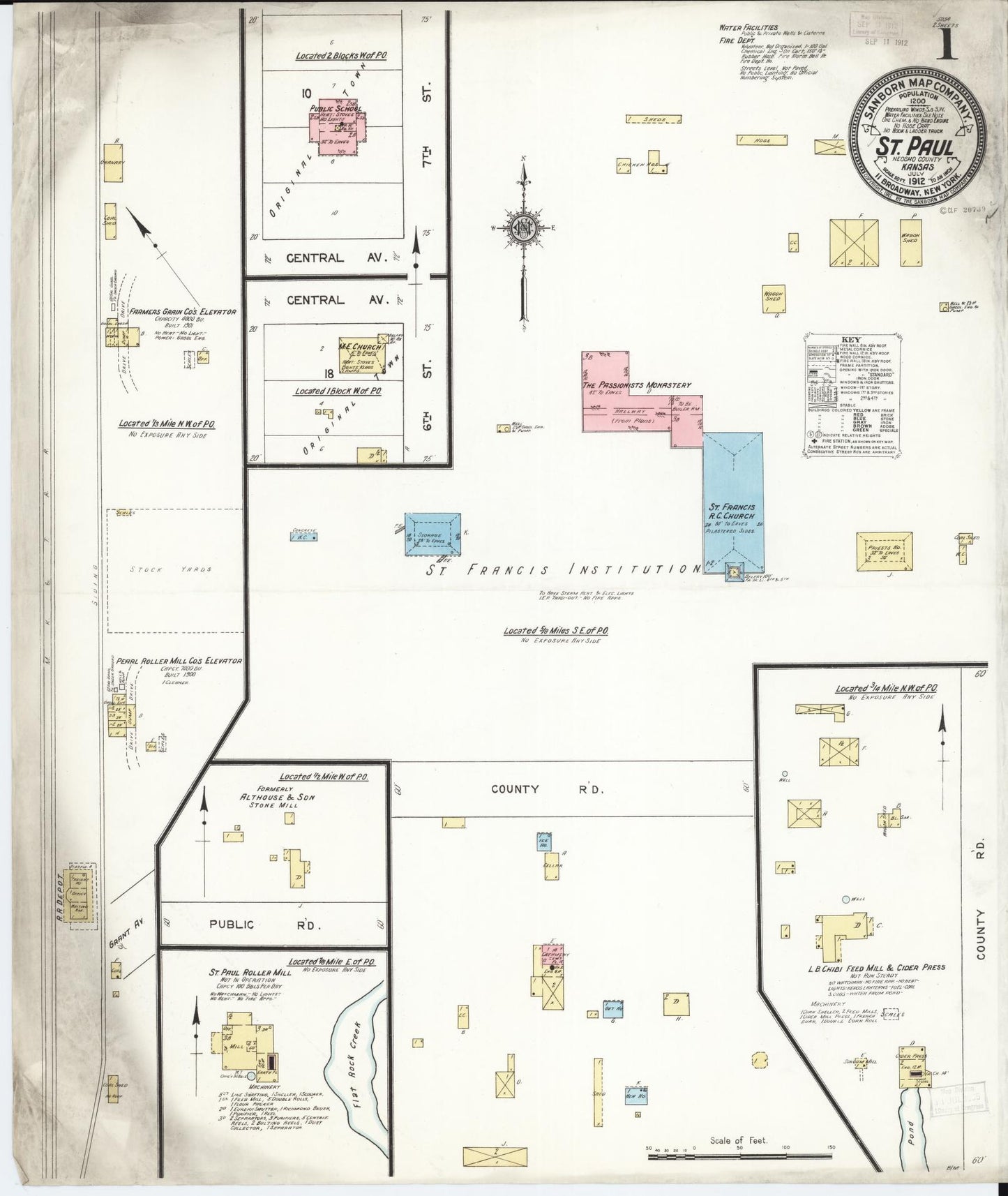 Sanborn Fire Insurance Map from Saint Paul, Neosho County, Kansas (1912), Sheet #0001 - Complete Map Set gallery image, historic Sanborn map, vintage wall art, Kansas Kansas