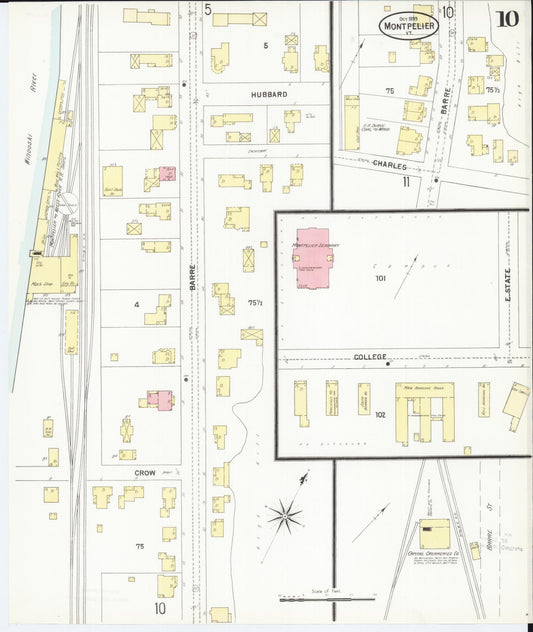 Sanborn Fire Insurance Map from Montpelier, Washington County, Vermont (1899), Sheet #0010 - Historic Sanborn Fire Insurance Map Print, vintage old map wall art, antique decor, genealogy gift, Vermont Vermont map