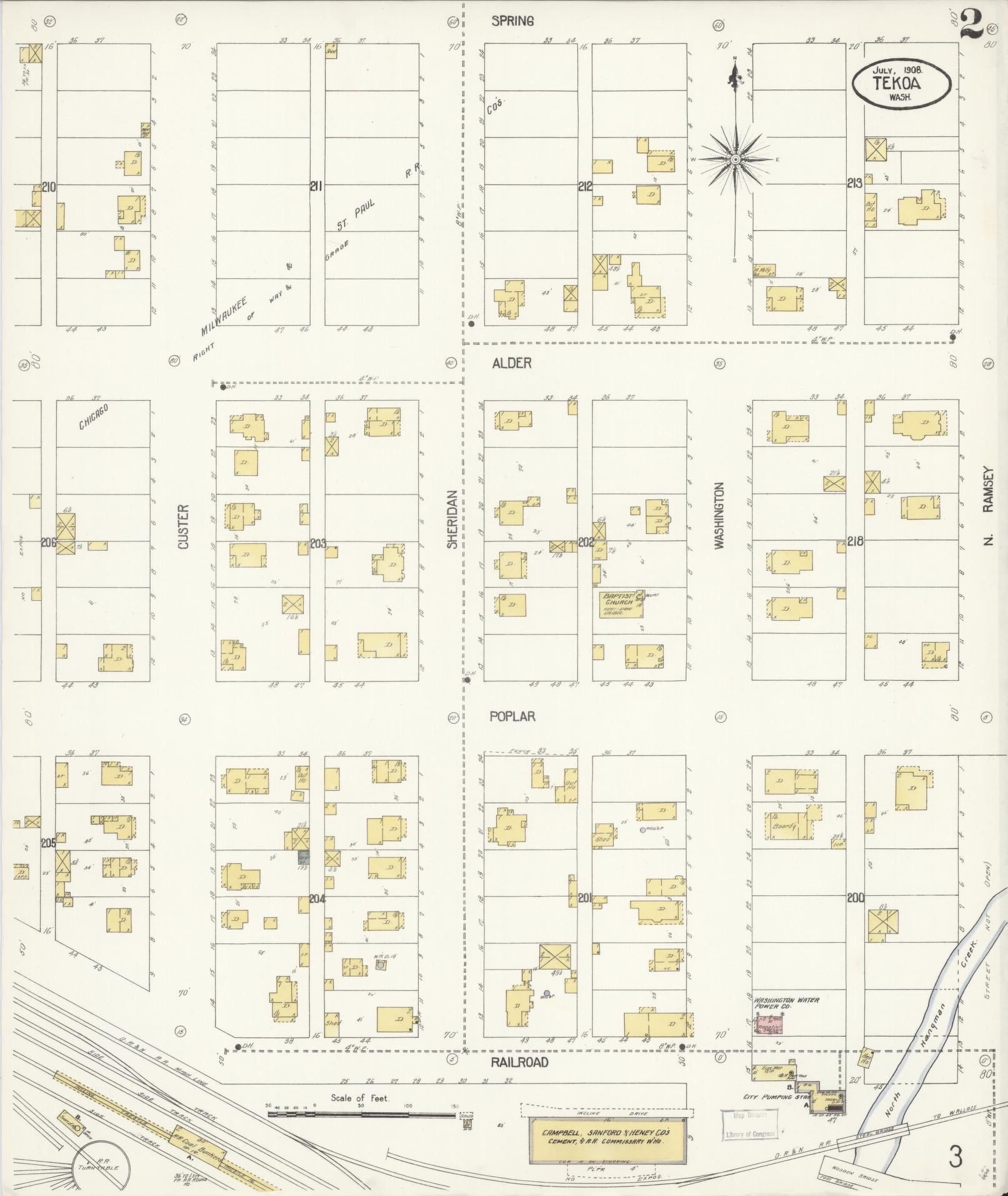 Sanborn Fire Insurance Map from Tekoa, Whitman County, Washington (1908), Sheet #0002 - Historic Sanborn Fire Insurance Map Print, vintage old map wall art, antique decor, genealogy gift, Washington Washington map
