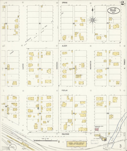 Sanborn Fire Insurance Map from Tekoa, Whitman County, Washington (1908), Sheet #0002 - Historic Sanborn Fire Insurance Map Print, vintage old map wall art, antique decor, genealogy gift, Washington Washington map