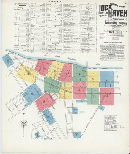 Sanborn Fire Insurance Map from Lock Haven, Clinton County, Pennsylvania (1906), Sheet #0001 - Complete Map Set gallery image, historic Sanborn map, vintage wall art, Pennsylvania Pennsylvania
