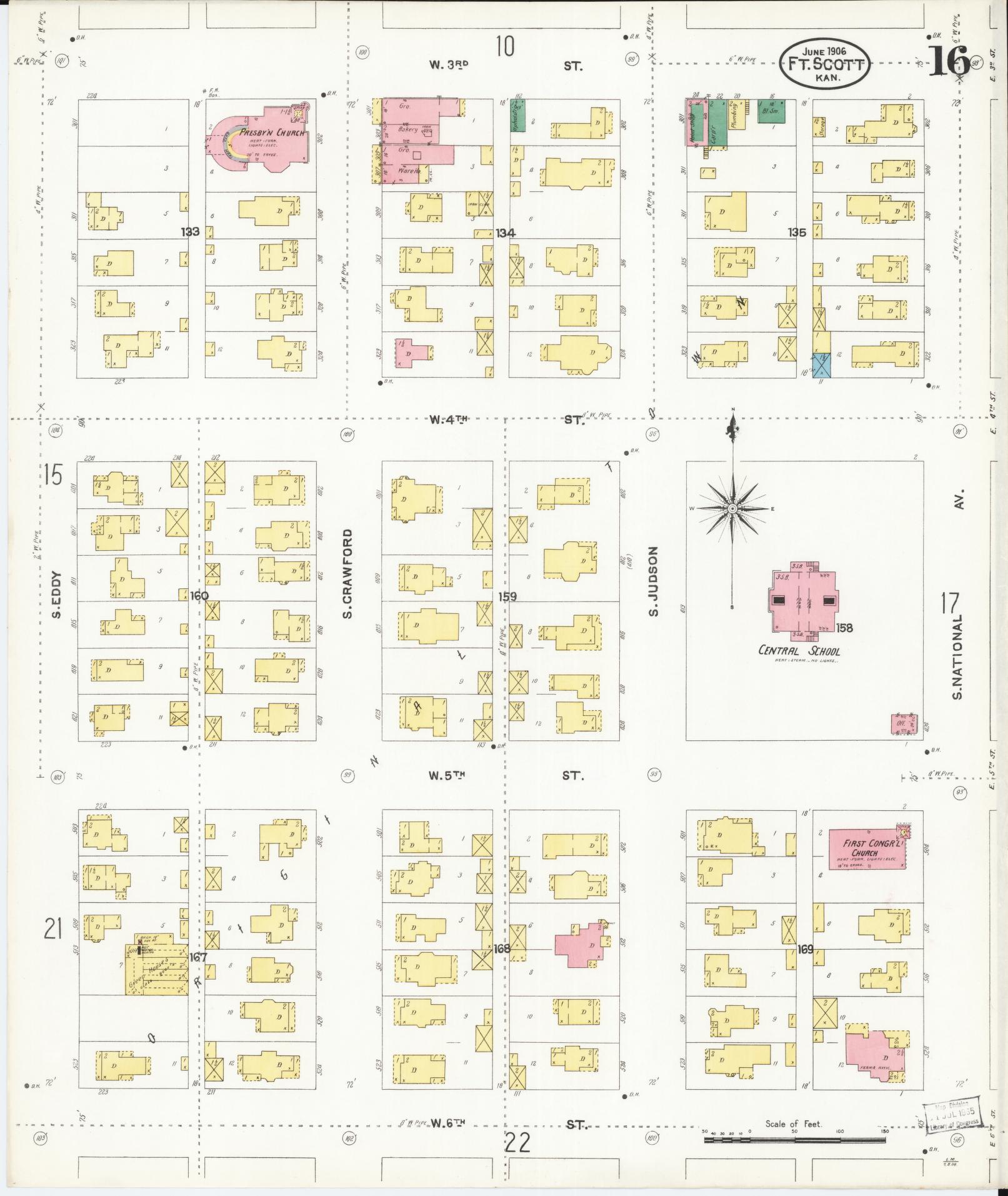 Sanborn Fire Insurance Map from Fort Scott, Bourbon County, Kansas (1906), Sheet #0016 - Complete Map Set gallery image, historic Sanborn map, vintage wall art, Kansas Kansas
